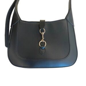 Apryl Black Vegan Leather Shoulder Crossbody with Gold Hardware and Adjustable